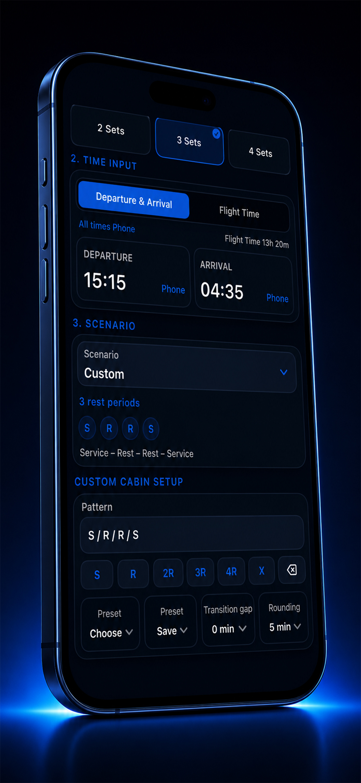 Cabin setup scenario and custom cabin setup screen